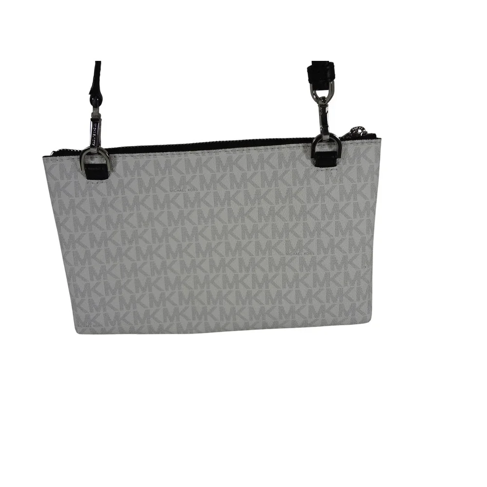 Michael Kors Signature Logo White Black Crossbody Bag 3-in-1 Clutch Pouch - Picture 2 of 11